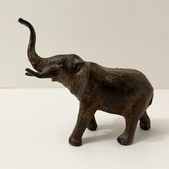 Vintage Elephant Trunk Up Metal Figurine 6 Inch Long Figure Flaws - Picture 1 of 16